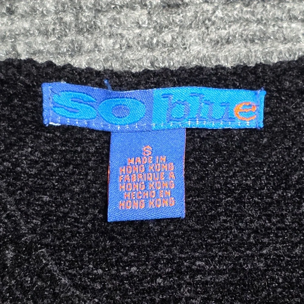 Vintage So Blue Chenille Fair Isle Cardigan‎ Women's Size S Black Button Front